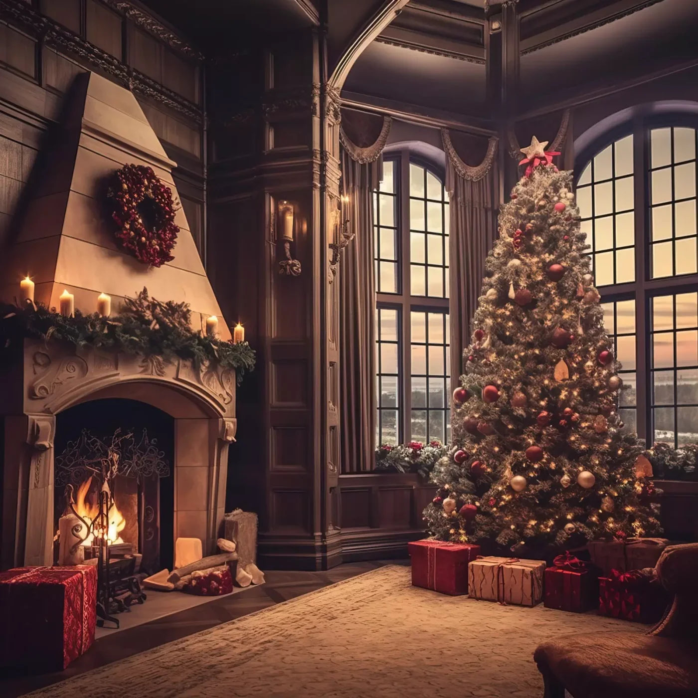 Ornate Christmas Livingroom 10’X10’ Ultracloth (120 X Inch) Backdrop