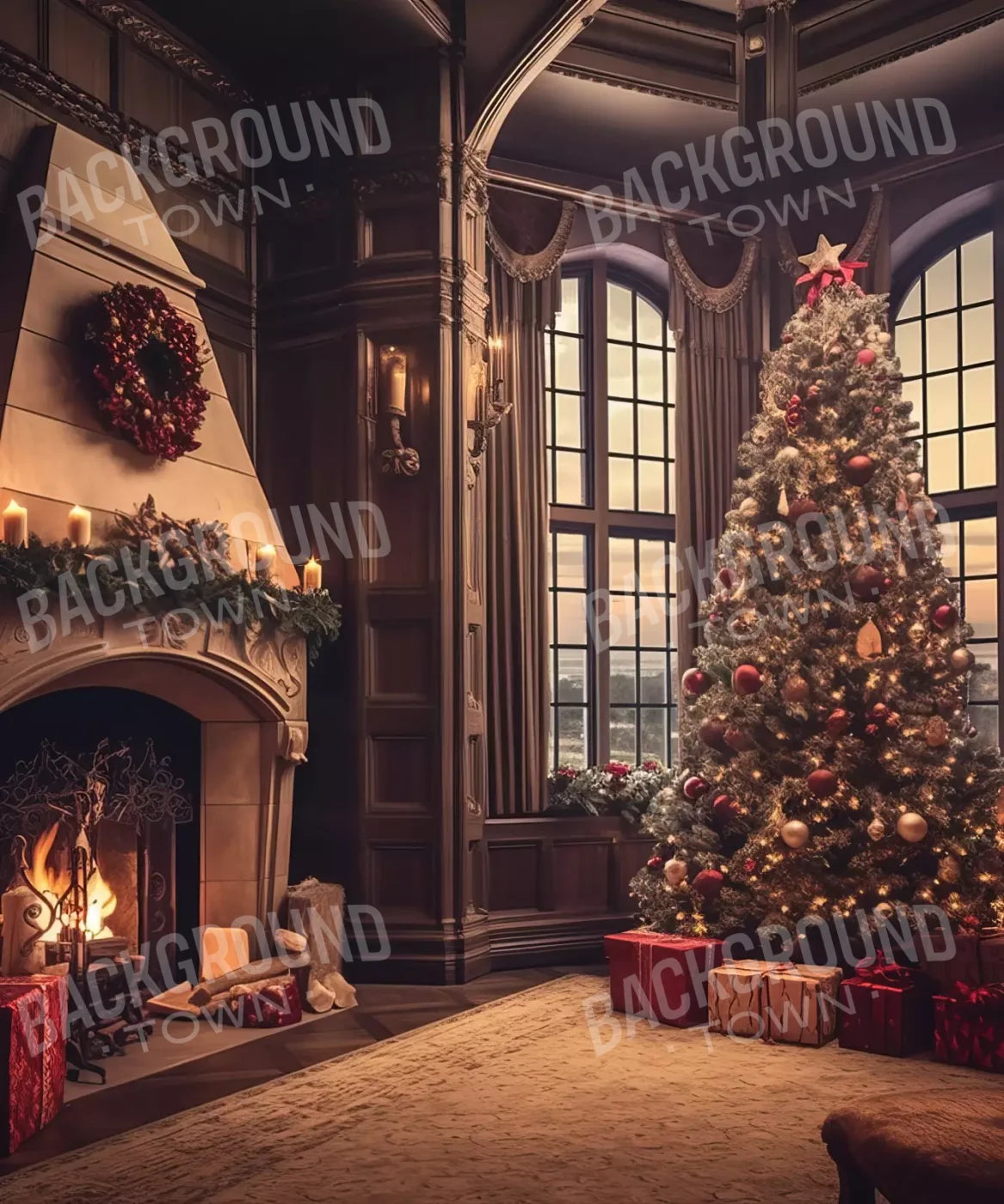 Ornate Christmas Livingroom 10’X12’ Ultracloth (120 X 144 Inch) Backdrop