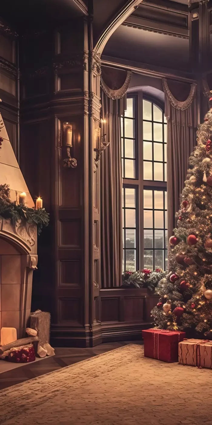 Ornate Christmas Livingroom 10’X20’ Ultracloth (120 X 240 Inch) Backdrop