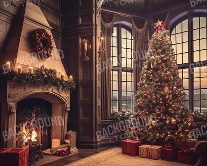 Ornate Christmas Livingroom 10’X8’ Fleece (120 X 96 Inch) Backdrop