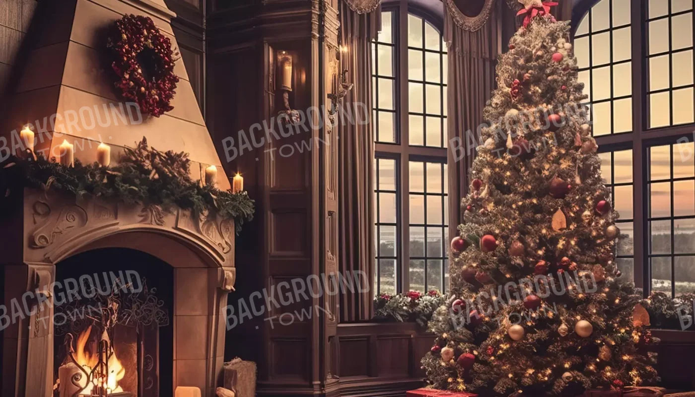 Ornate Christmas Livingroom 14’X8’ Ultracloth (168 X 96 Inch) Backdrop