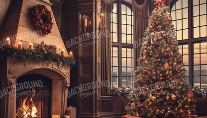 Ornate Christmas Livingroom 14’X8’ Ultracloth (168 X 96 Inch) Backdrop