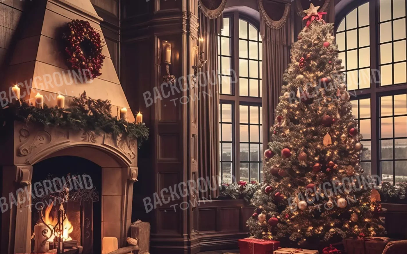 Ornate Christmas Livingroom 16’X10’ Ultracloth (192 X 120 Inch) Backdrop