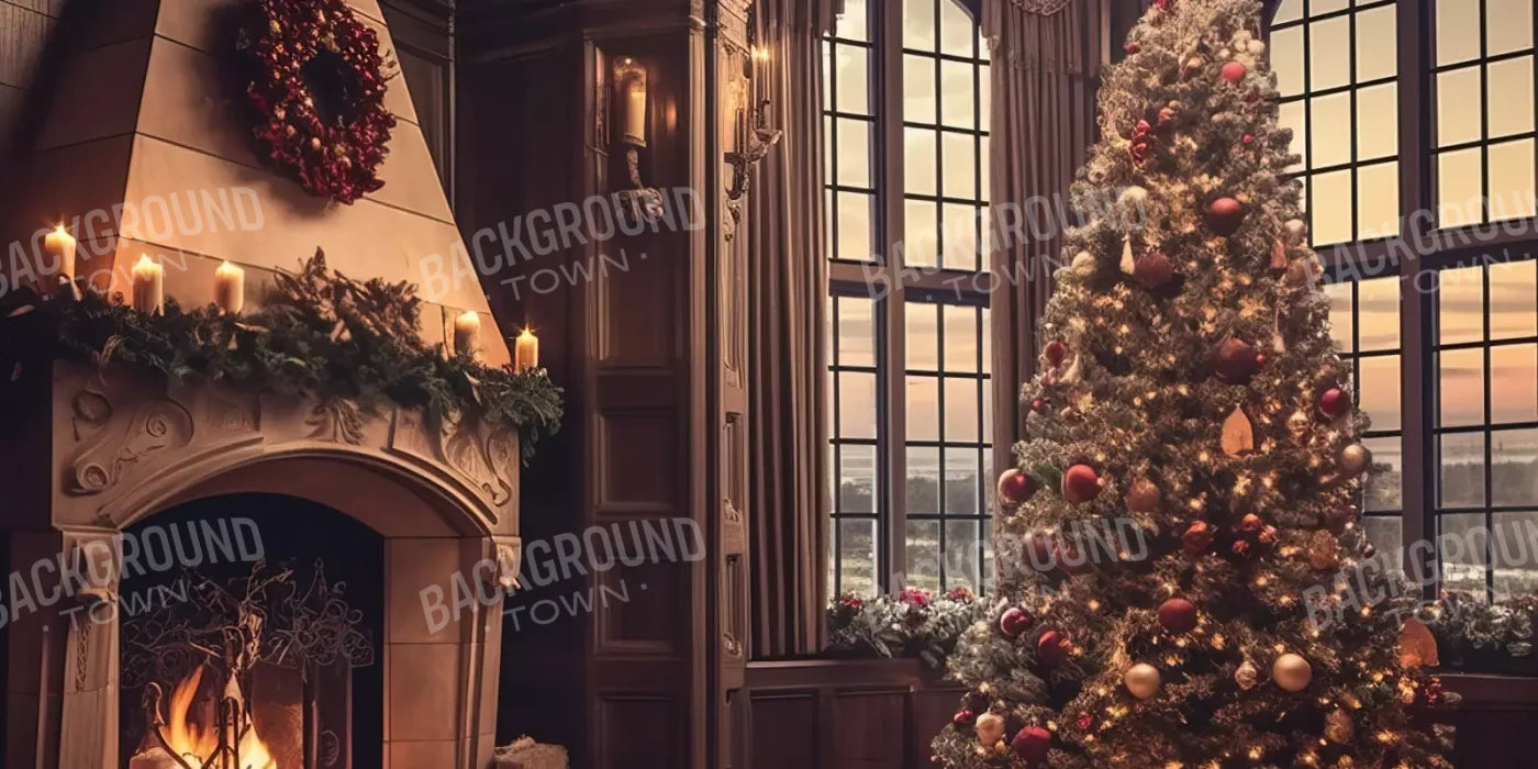 Ornate Christmas Livingroom 16’X8’ Ultracloth (192 X 96 Inch) Backdrop