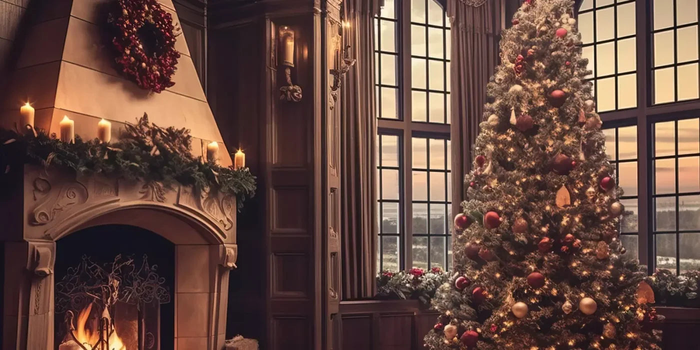 Ornate Christmas Livingroom 16’X8’ Ultracloth (192 X 96 Inch) Backdrop