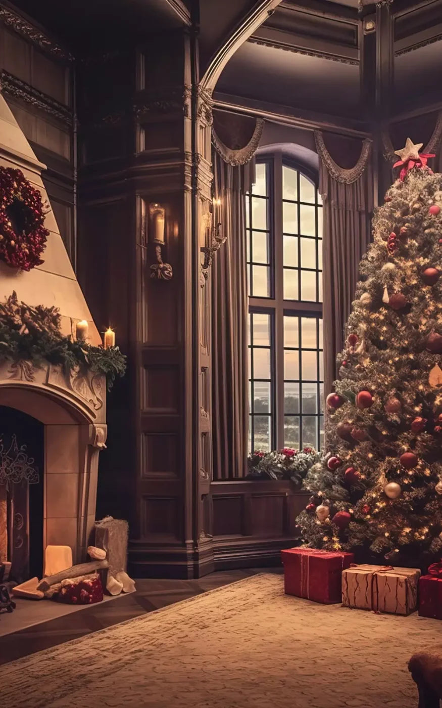 Ornate Christmas Livingroom 5’X8’ Ultracloth (60 X 96 Inch) Backdrop