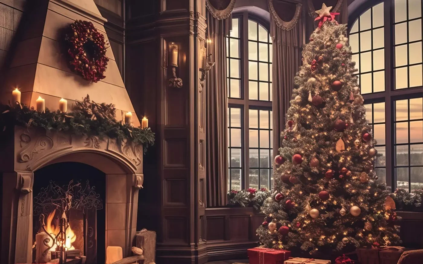Ornate Christmas Livingroom 8’X5’ Ultracloth (96 X 60 Inch) Backdrop