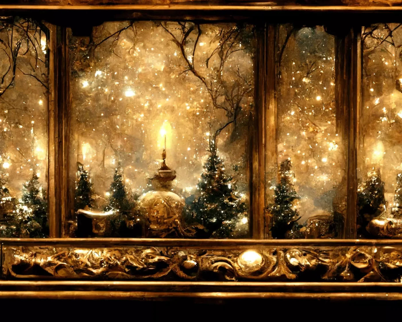 Ornate Holiday Windsill 10’X8’ Fleece (120 X 96 Inch) Backdrop
