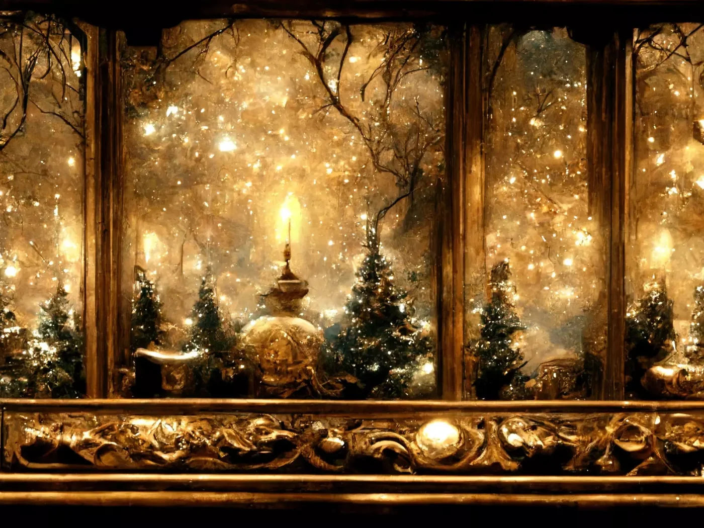 Ornate Holiday Windsill 6’8X5’ Fleece (80 X 60 Inch) Backdrop
