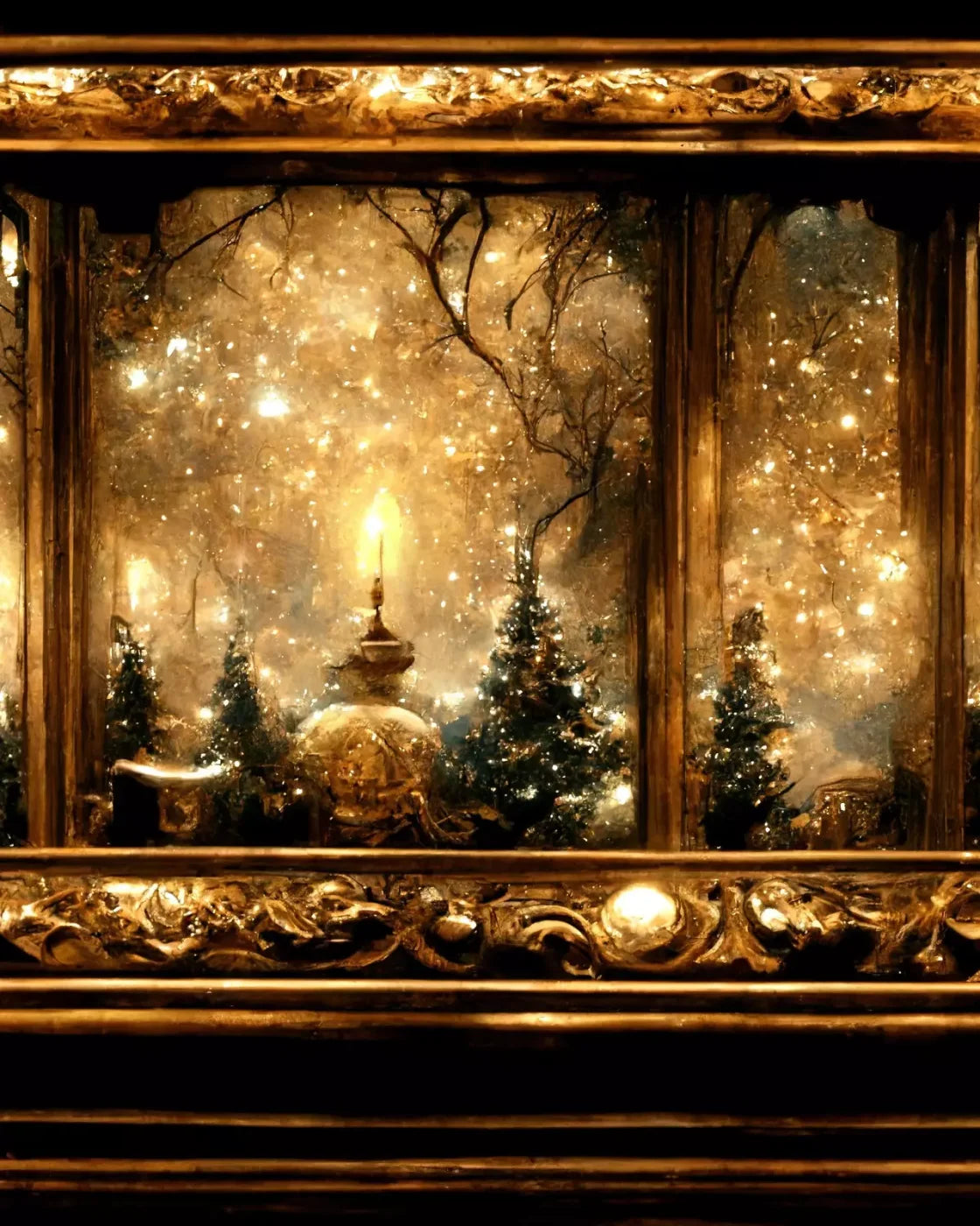Ornate Holiday Windsill 8’X10’ Fleece (96 X 120 Inch) Backdrop