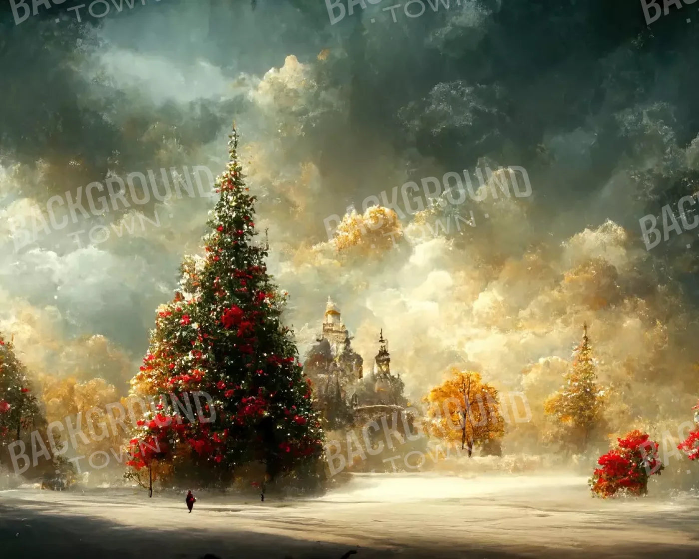 Painted Christmas Town 10’X8’ Fleece (120 X 96 Inch) Backdrop