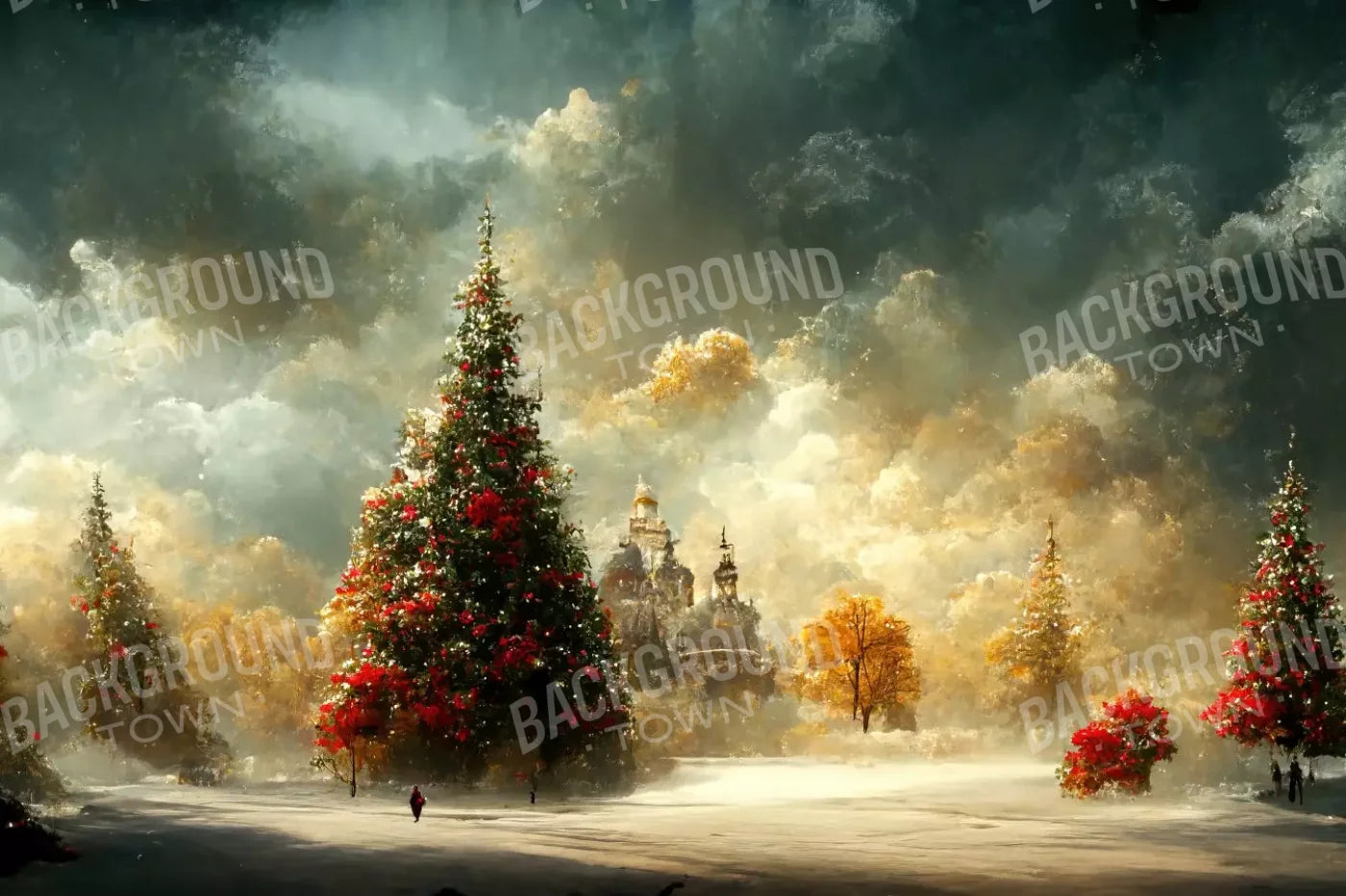 Painted Christmas Town 12’X8’ Ultracloth (144 X 96 Inch) Backdrop