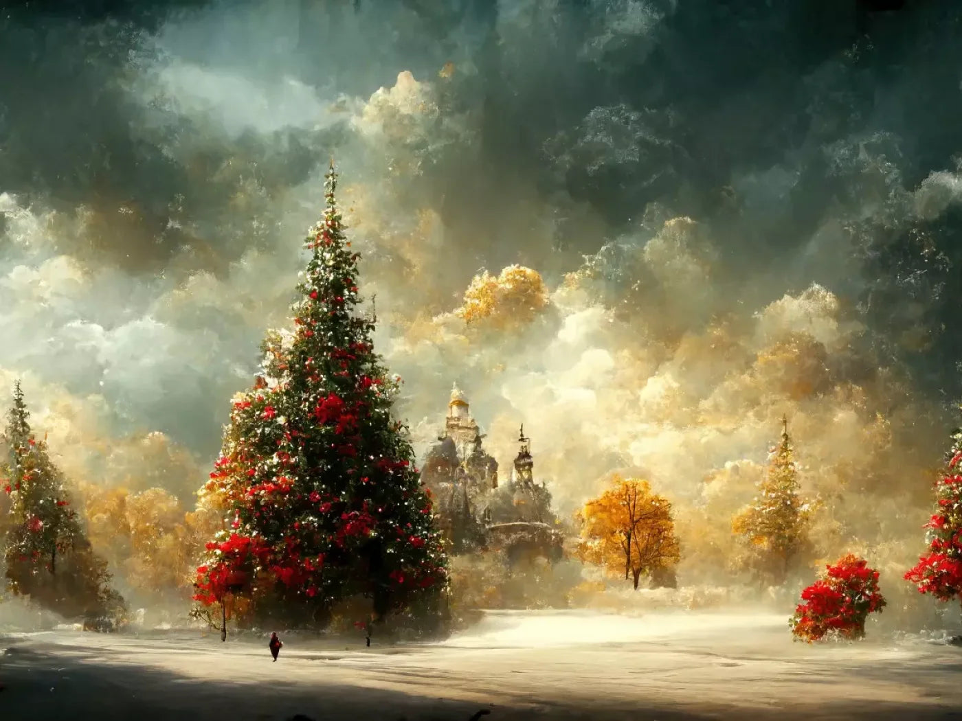 Painted Christmas Town 6’8X5’ Fleece (80 X 60 Inch) Backdrop