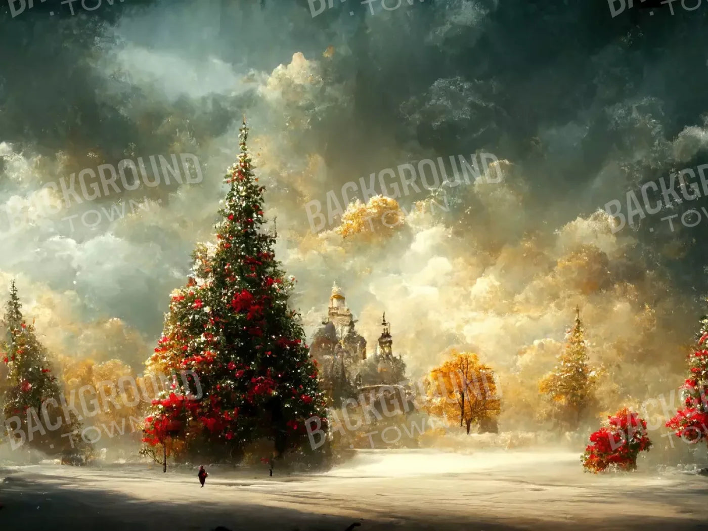 Painted Christmas Town 6’8X5’ Fleece (80 X 60 Inch) Backdrop