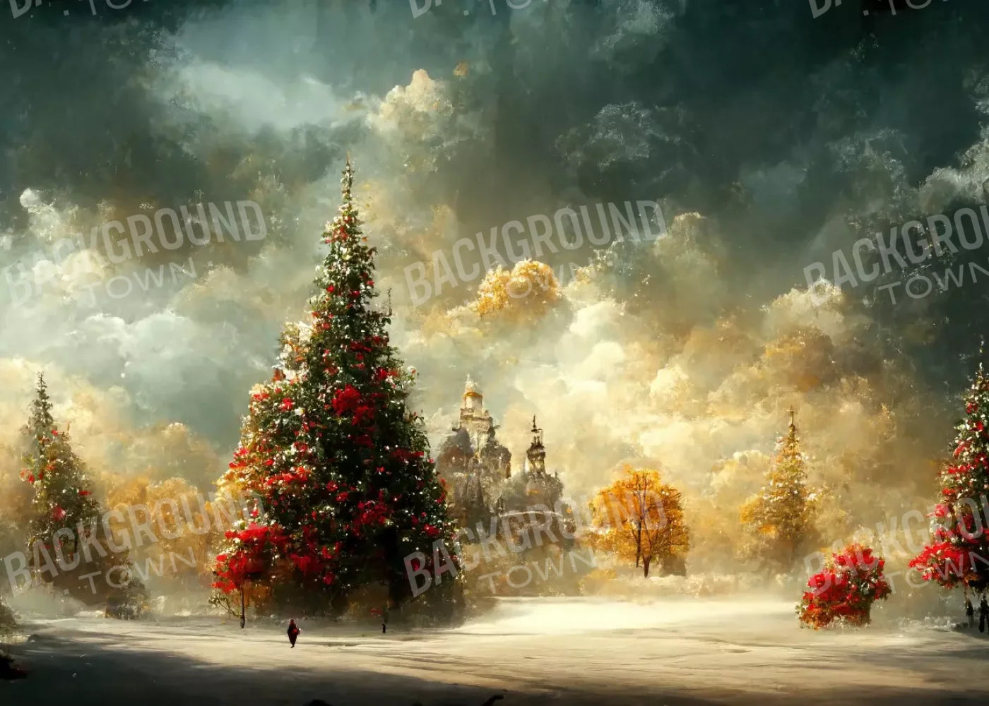 Painted Christmas Town 7’X5’ Ultracloth (84 X 60 Inch) Backdrop