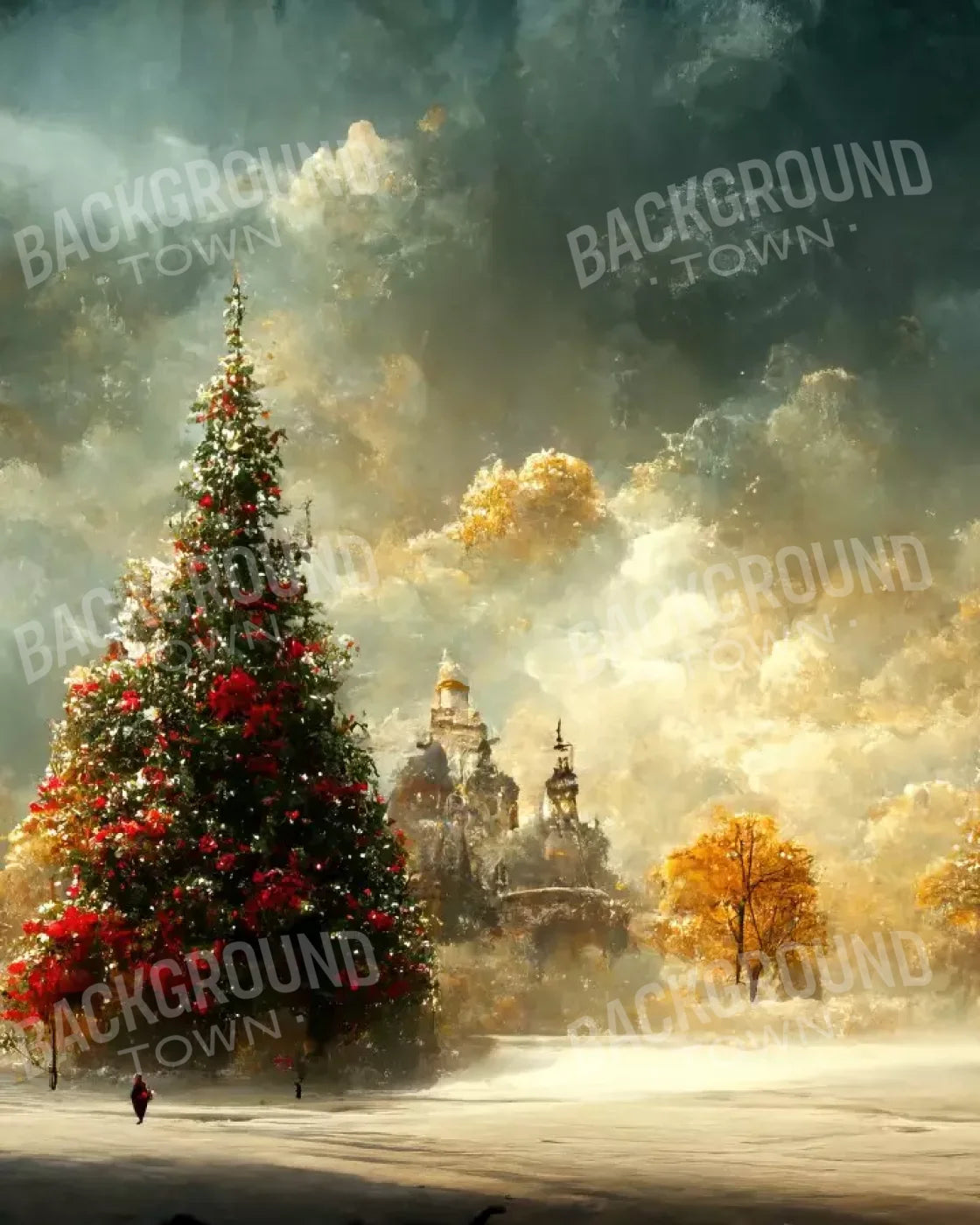 Painted Christmas Town 8’X10’ Fleece (96 X 120 Inch) Backdrop