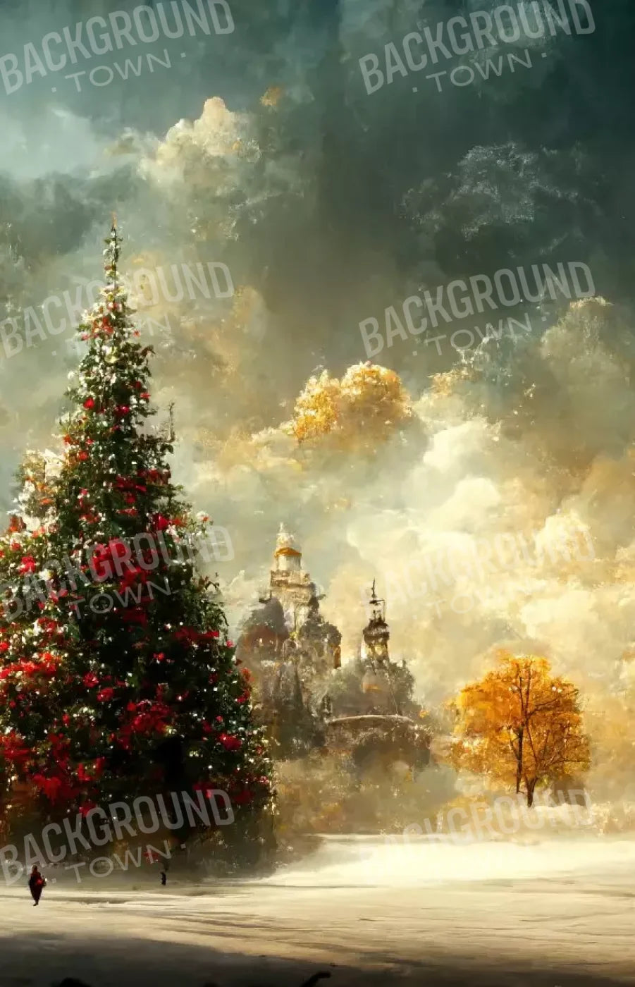 Painted Christmas Town 9’X14’ Ultracloth (108 X 168 Inch) Backdrop