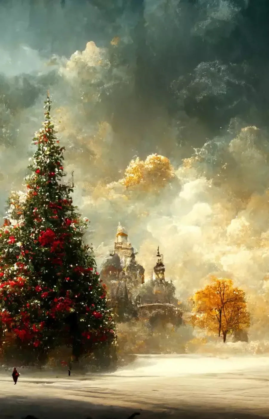 Painted Christmas Town 9’X14’ Ultracloth (108 X 168 Inch) Backdrop