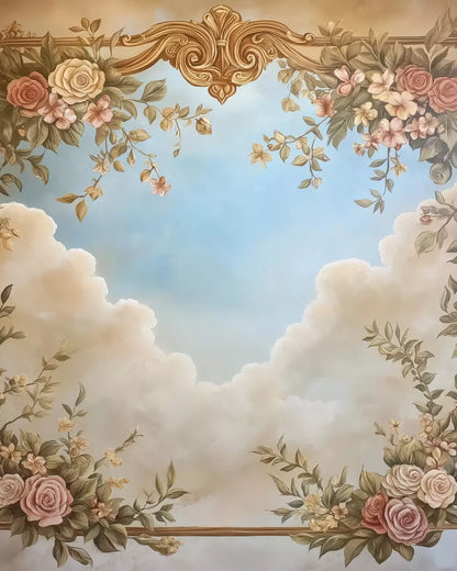 Painted Floral Sky 8’X10’ Fleece (96 X 120 Inch) Backdrop