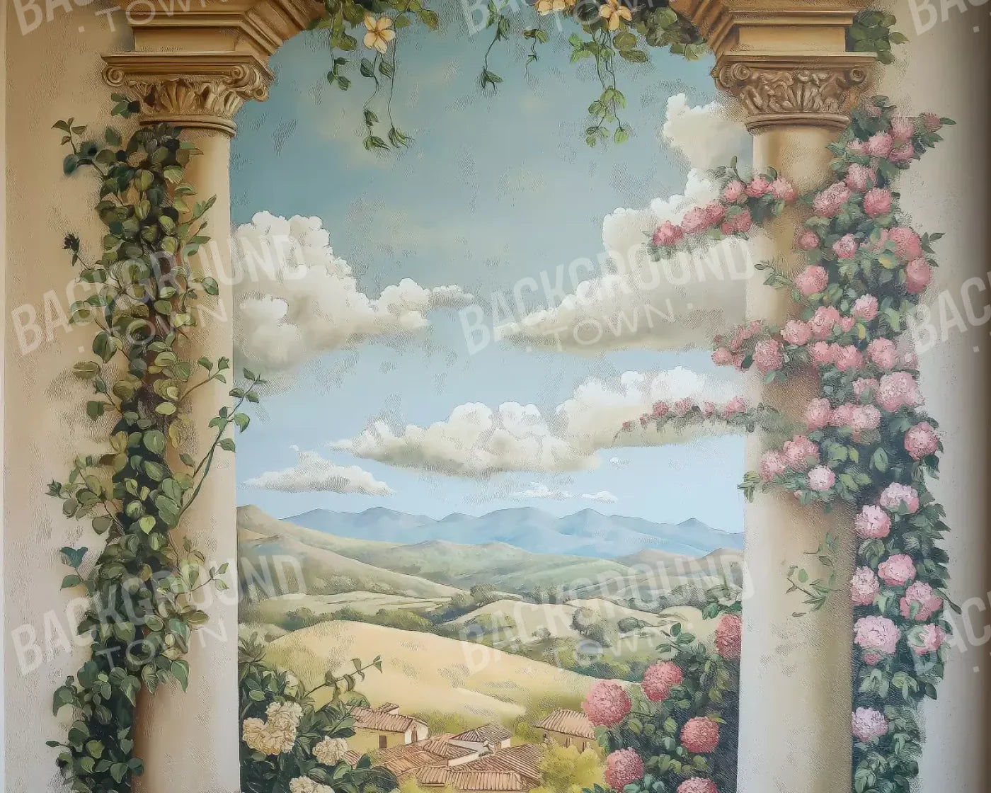 Painted Pillars With Flowers 10’X8’ Fleece (120 X 96 Inch) Backdrop