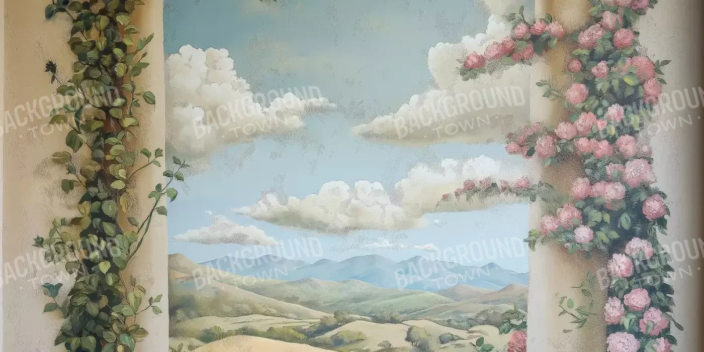 Painted Pillars With Flowers 16’X8’ Ultracloth (192 X 96 Inch) Backdrop
