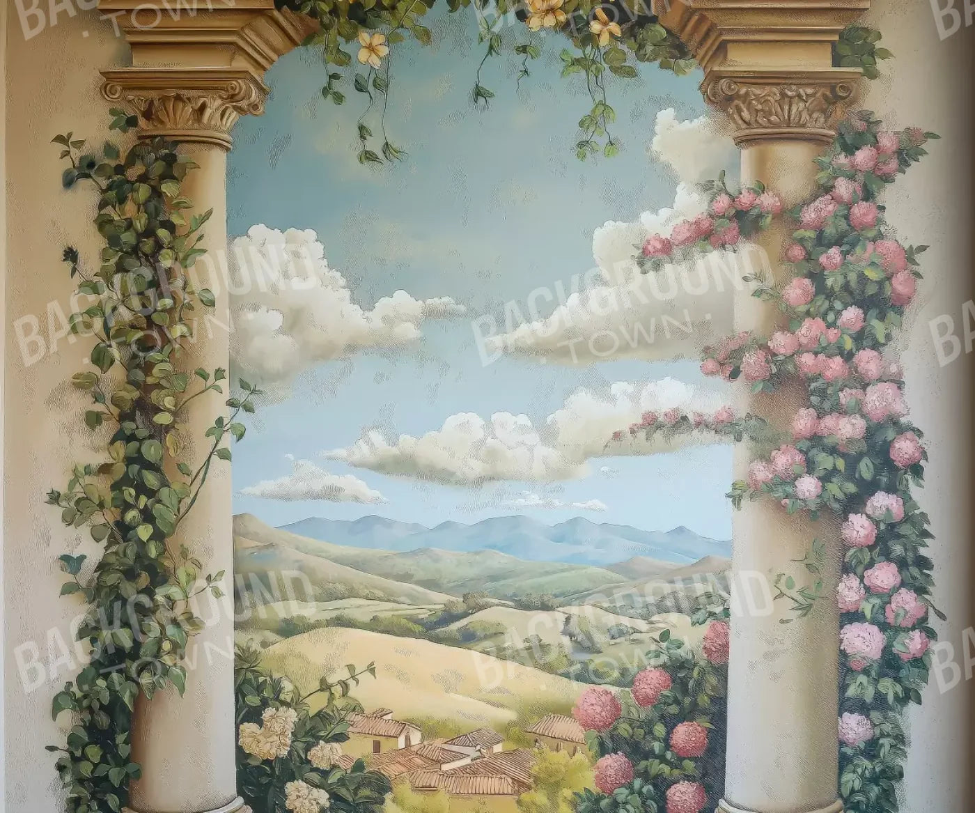 Painted Pillars With Flowers 5’X4’2 Fleece (60 X 50 Inch) Backdrop