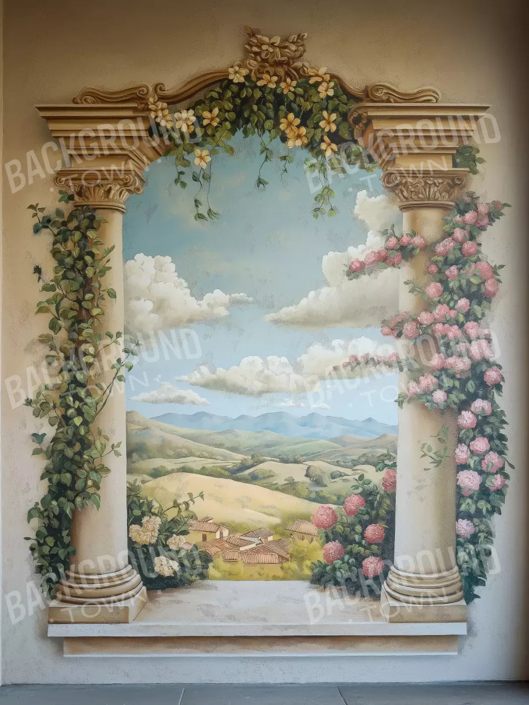 Painted Pillars With Flowers 5’X6’8 Fleece (60 X 80 Inch) Backdrop