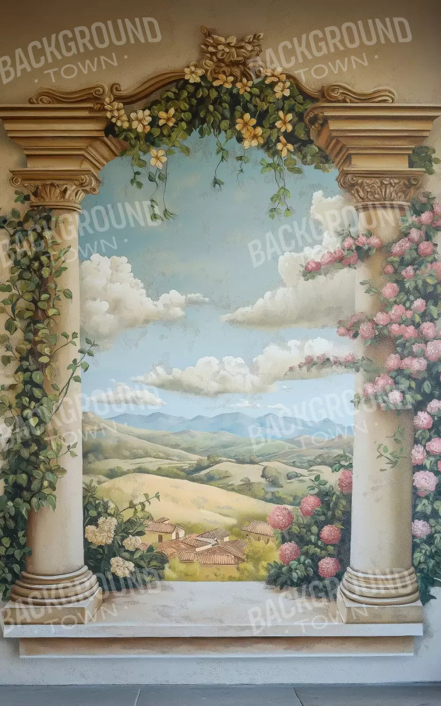 Painted Pillars With Flowers 5’X8’ Ultracloth (60 X 96 Inch) Backdrop