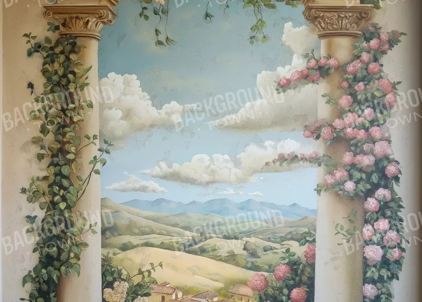 Painted Pillars With Flowers 7’X5’ Ultracloth (84 X 60 Inch) Backdrop