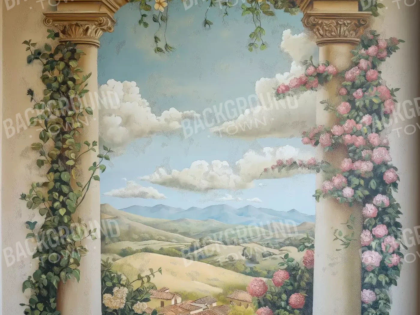 Painted Pillars With Flowers 8’X6’ Fleece (96 X 72 Inch) Backdrop