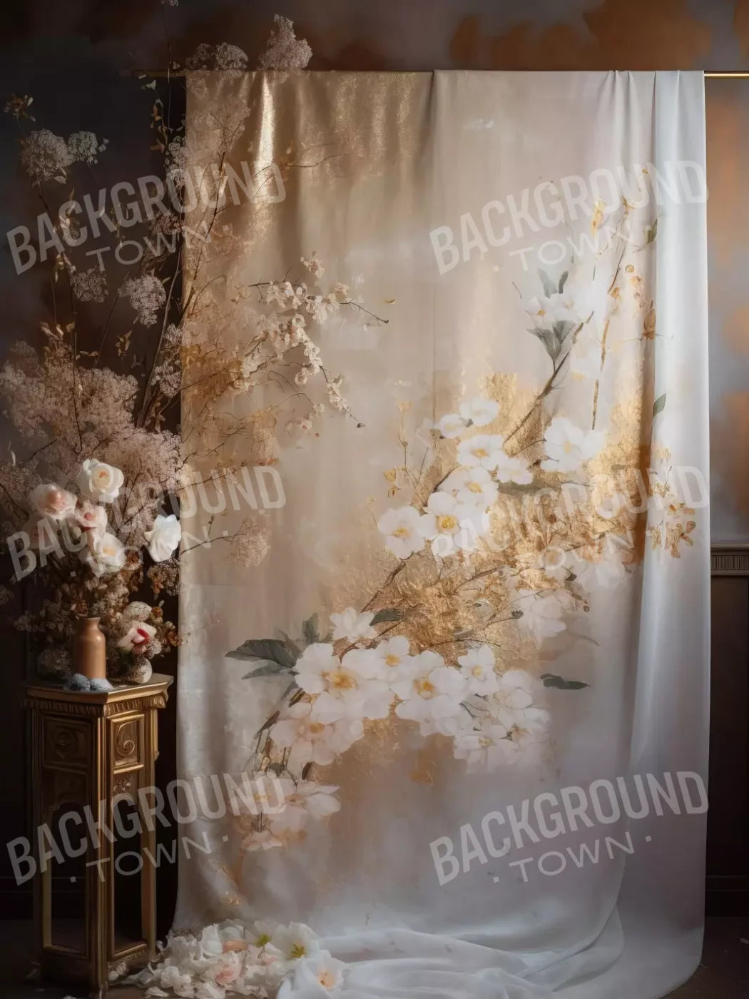 Painted White Flower Portrait 6’X8’ Fleece (72 X 96 Inch) Backdrop