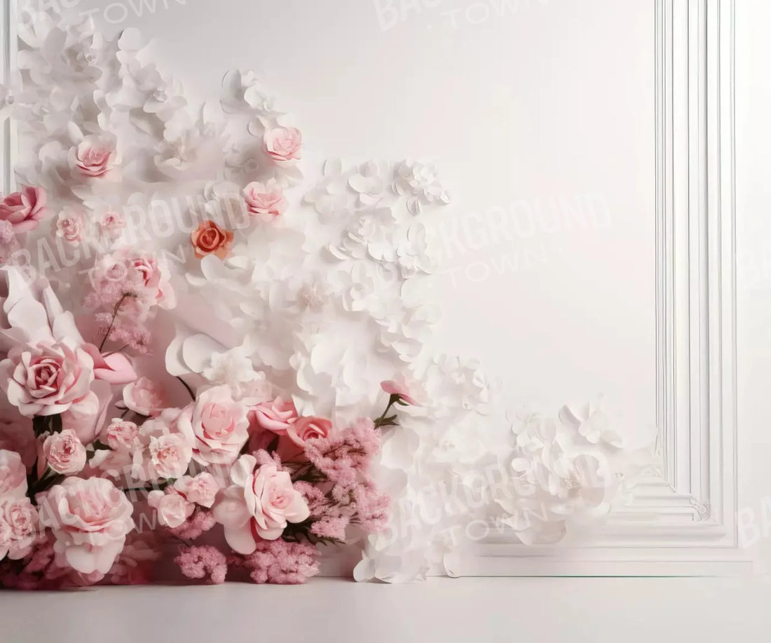 Pink flowers on white elegant wall Backdrop for Photography