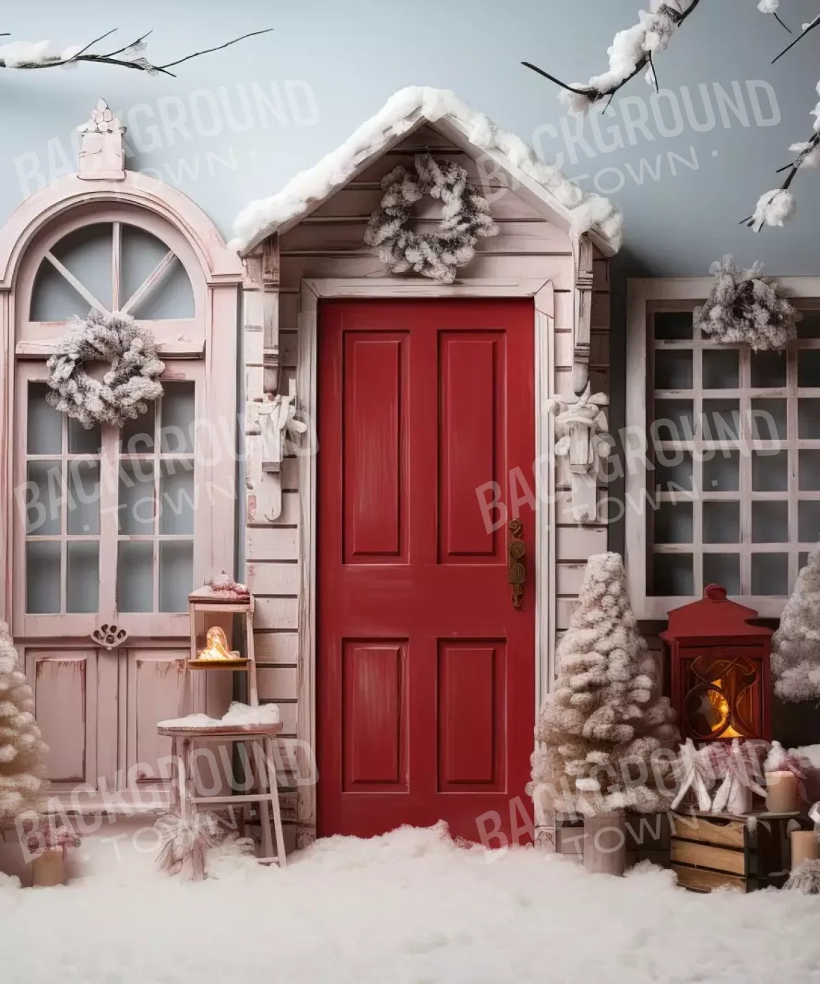 Pastel Christmas Door I 10’X12’ Ultracloth (120 X 144 Inch) Backdrop