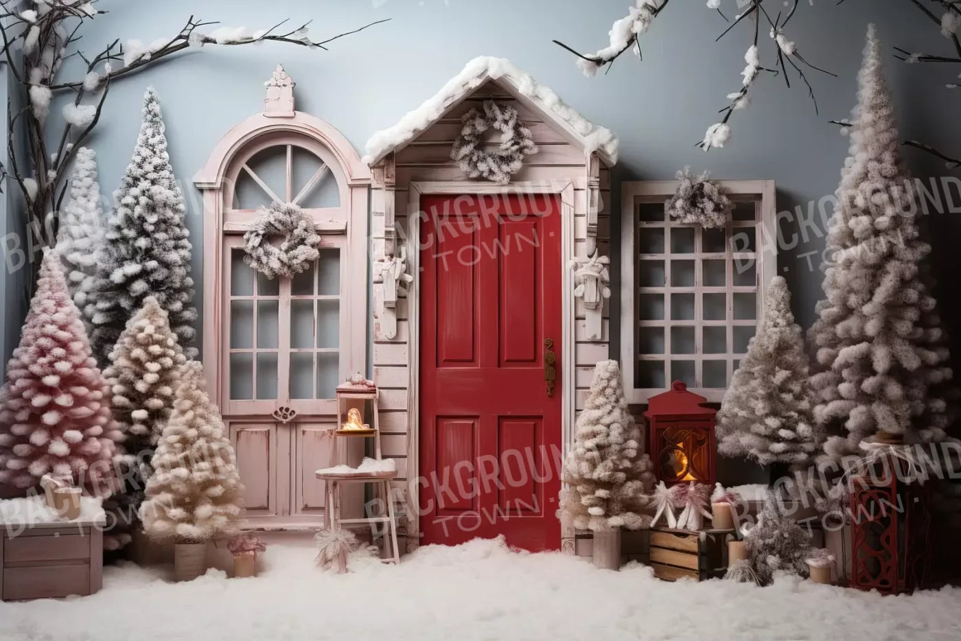 Pastel Christmas Door I 12’X8’ Ultracloth (144 X 96 Inch) Backdrop