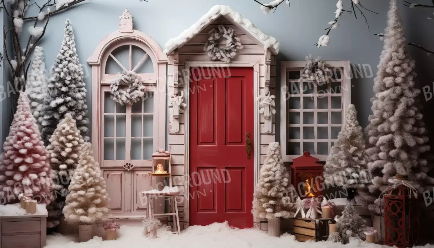 Pastel Christmas Door I 14’X8’ Ultracloth (168 X 96 Inch) Backdrop