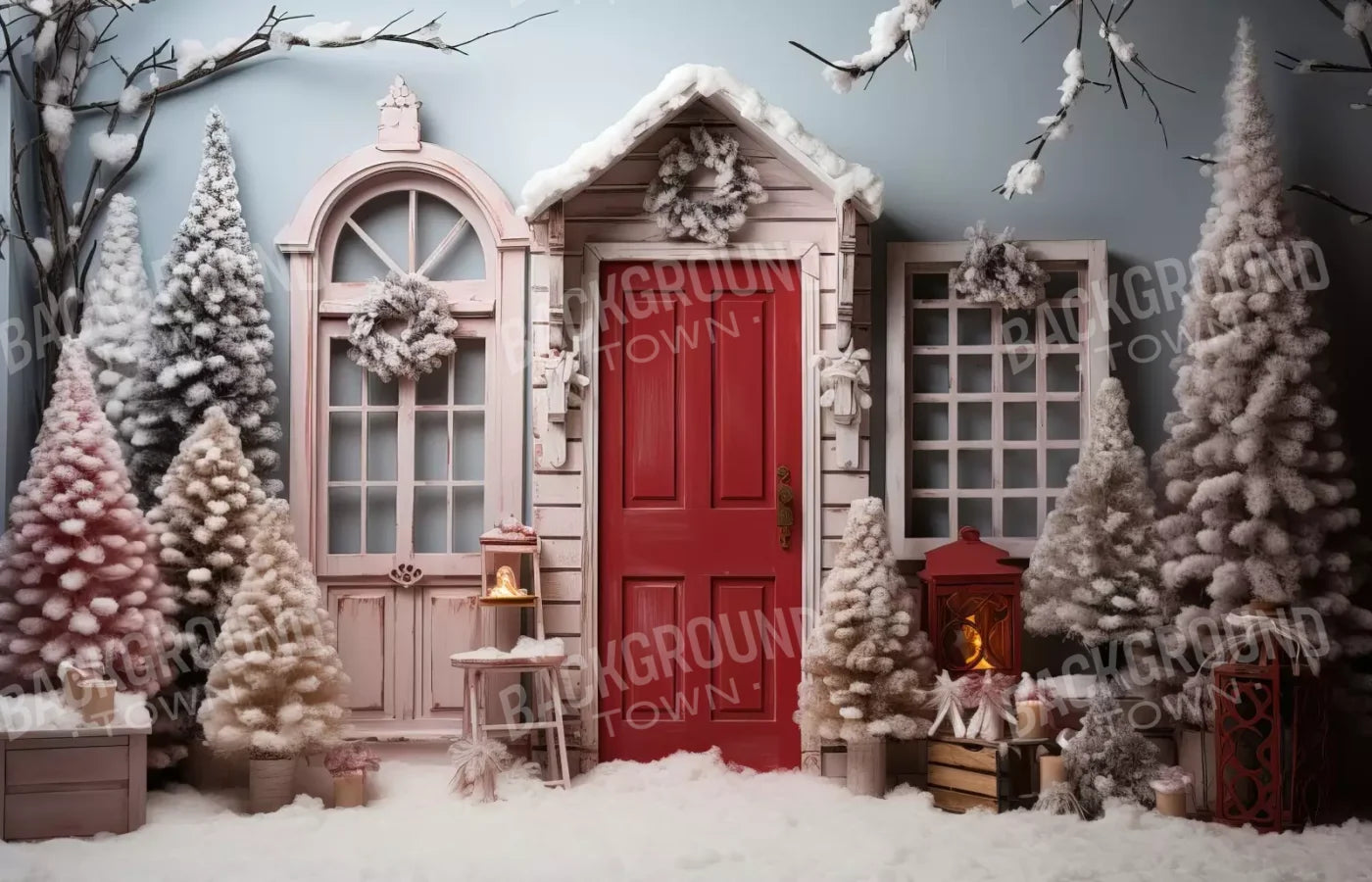 Pastel Christmas Door I 14’X9’ Ultracloth (168 X 108 Inch) Backdrop