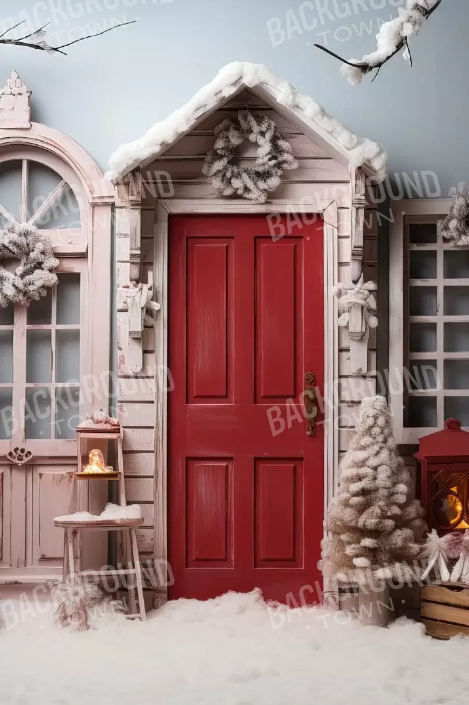 Pastel Christmas Door I 8’X12’ Ultracloth (96 X 144 Inch) Backdrop