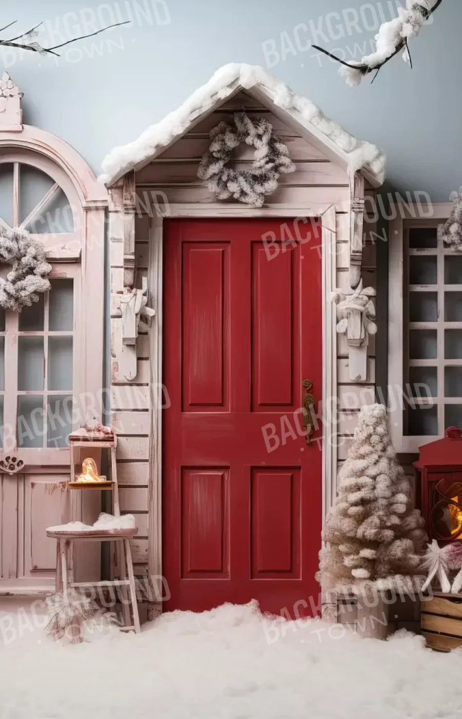 Pastel Christmas Door I 9’X14’ Ultracloth (108 X 168 Inch) Backdrop
