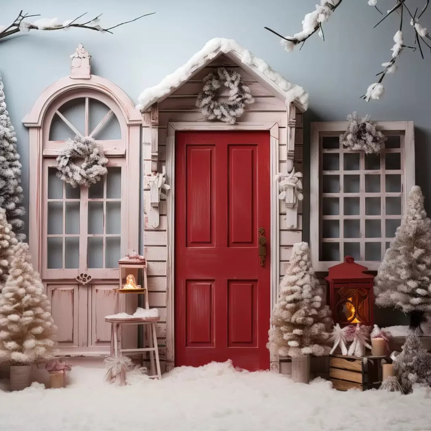 Pastel Christmas Door I 10’X10’ Ultracloth (120 X Inch) Backdrop
