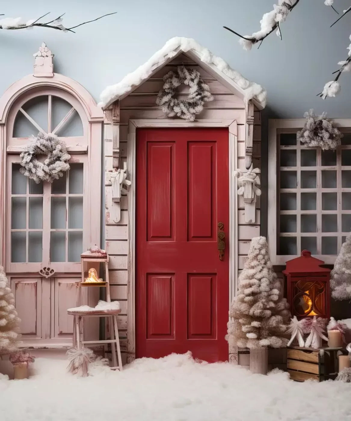 Pastel Christmas Door I 10’X12’ Ultracloth (120 X 144 Inch) Backdrop