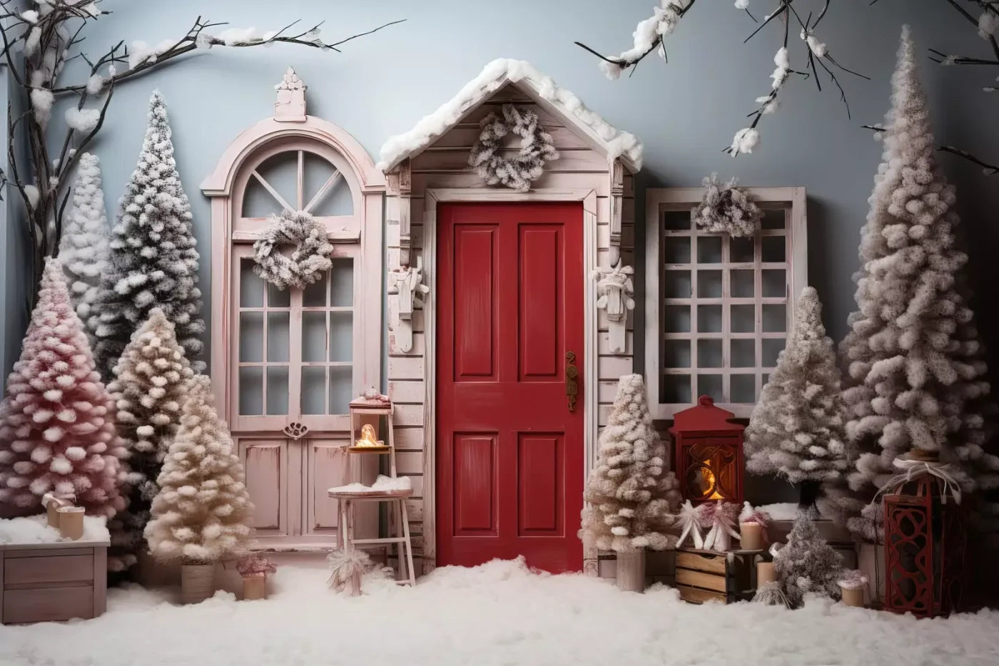 Pastel Christmas Door I 12’X8’ Ultracloth (144 X 96 Inch) Backdrop
