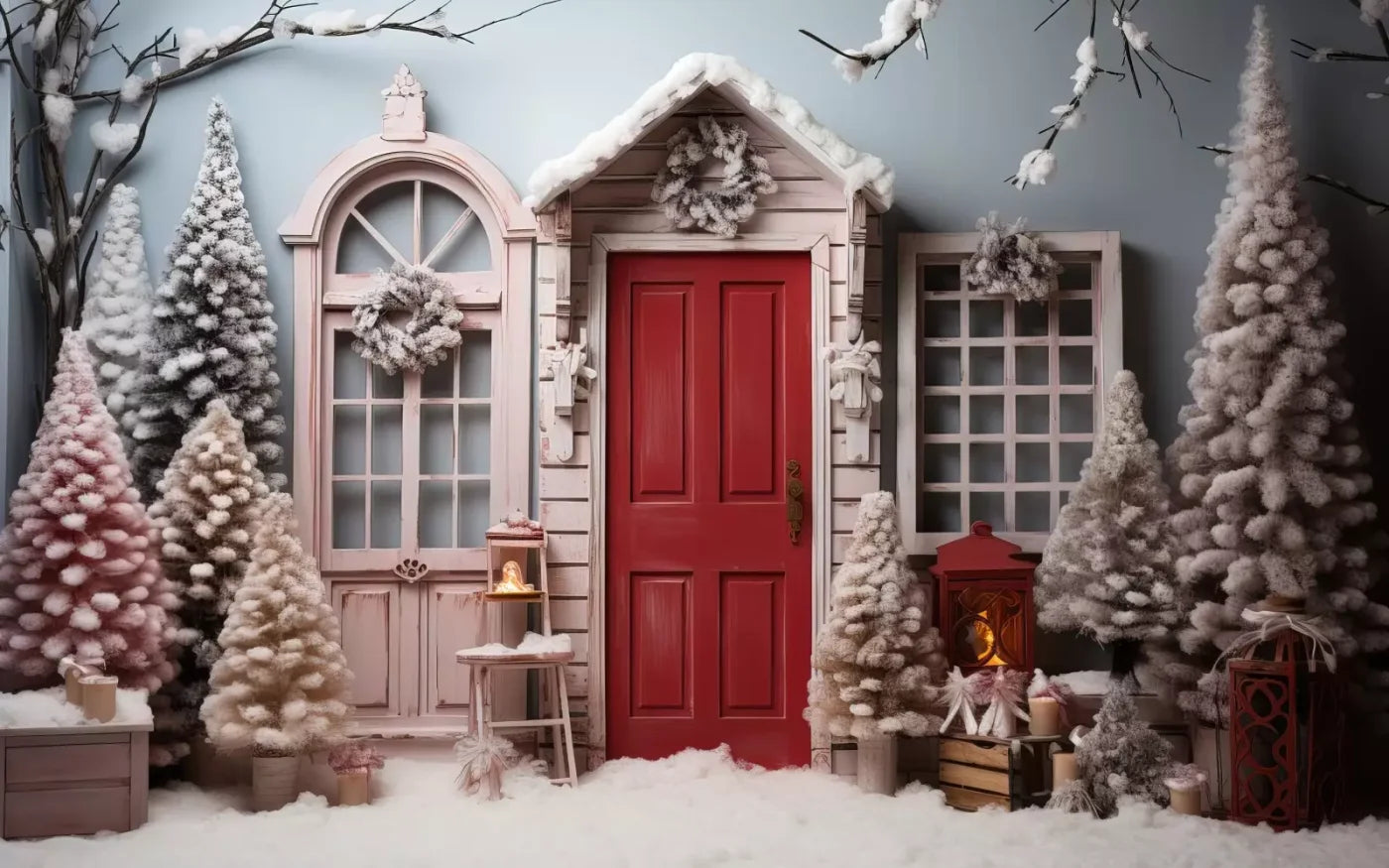 Pastel Christmas Door I 16’X10’ Ultracloth (192 X 120 Inch) Backdrop