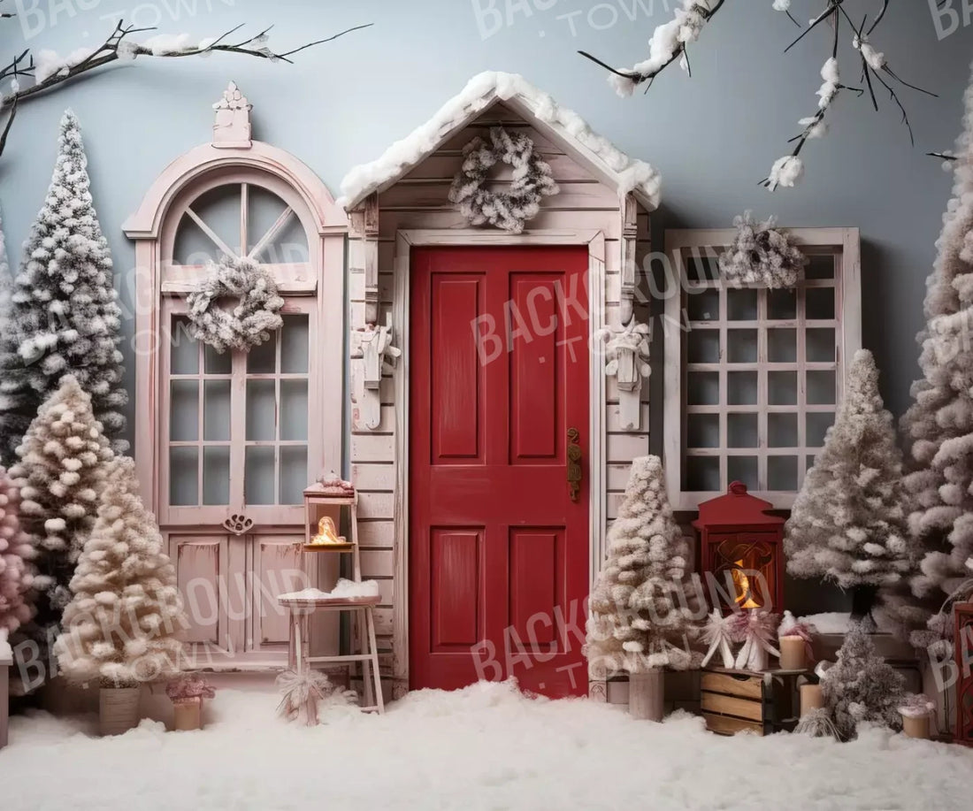 Pastel Christmas Door I 5’X4’2 Fleece (60 X 50 Inch) Backdrop