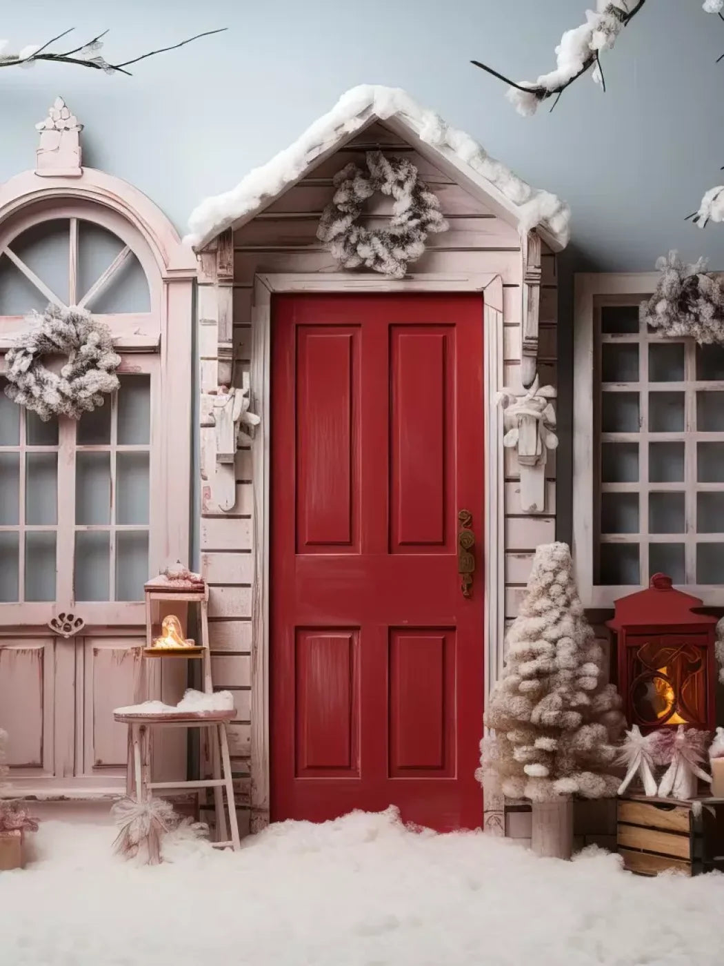 Pastel Christmas Door I 6’X8’ Fleece (72 X 96 Inch) Backdrop