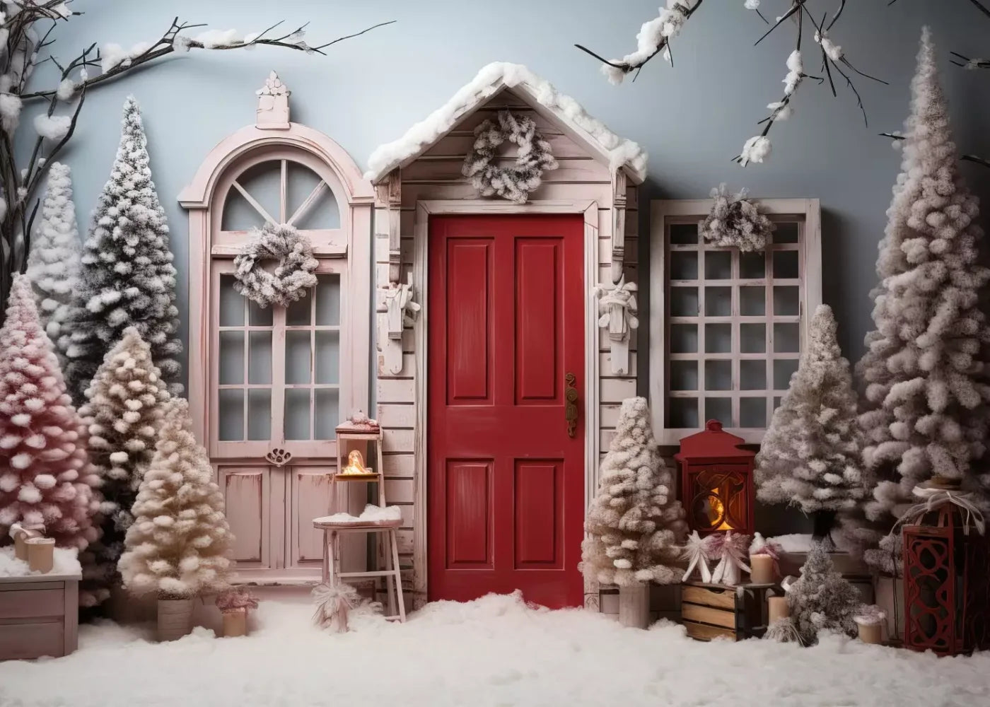 Pastel Christmas Door I 7’X5’ Ultracloth (84 X 60 Inch) Backdrop