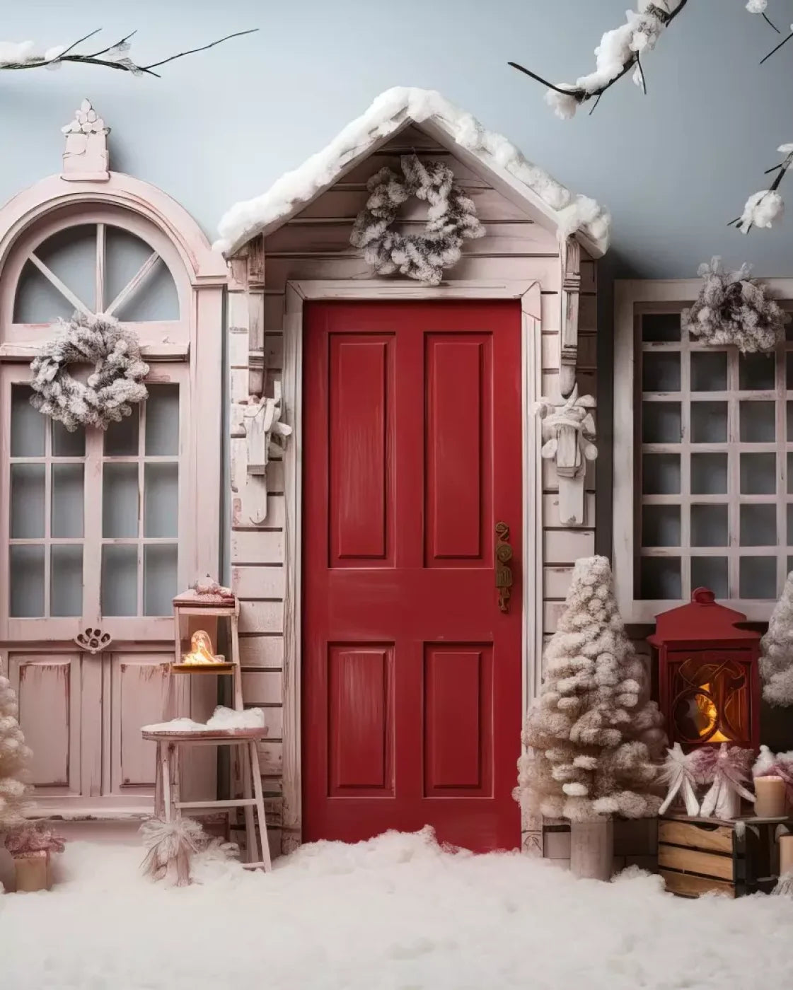 Pastel Christmas Door I 8’X10’ Fleece (96 X 120 Inch) Backdrop