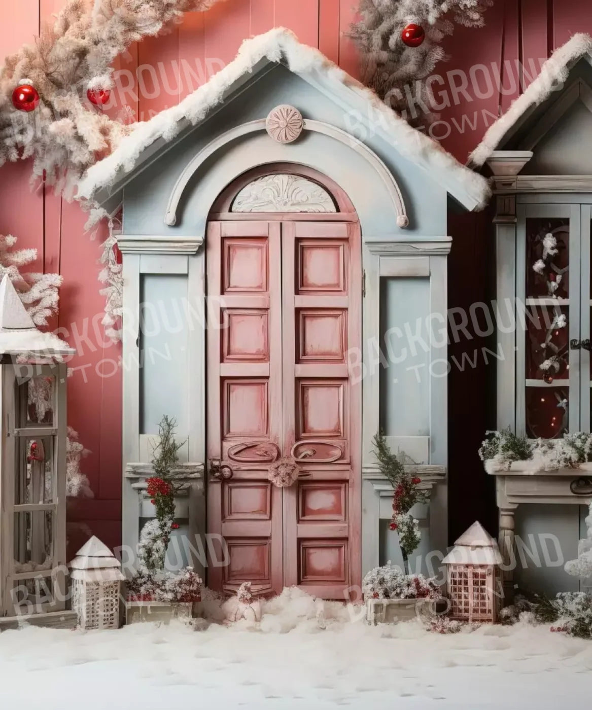 Pastel Christmas Door Ii 10’X12’ Ultracloth (120 X 144 Inch) Backdrop