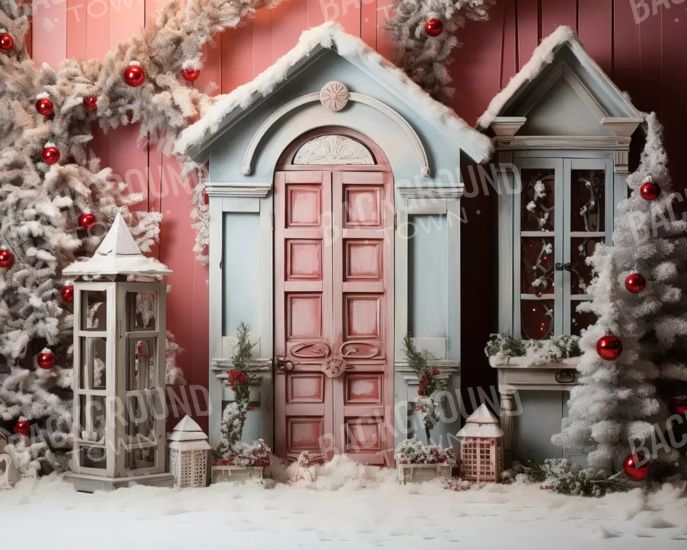 Pastel Christmas Door Ii 10’X8’ Fleece (120 X 96 Inch) Backdrop