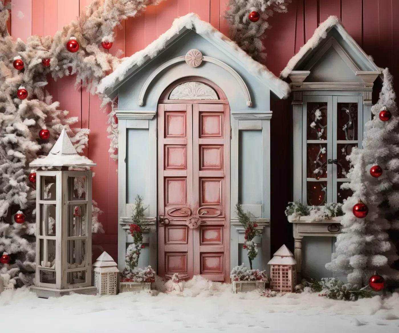 Pastel Christmas Door Ii 12’X10’ Ultracloth (144 X 120 Inch) Backdrop