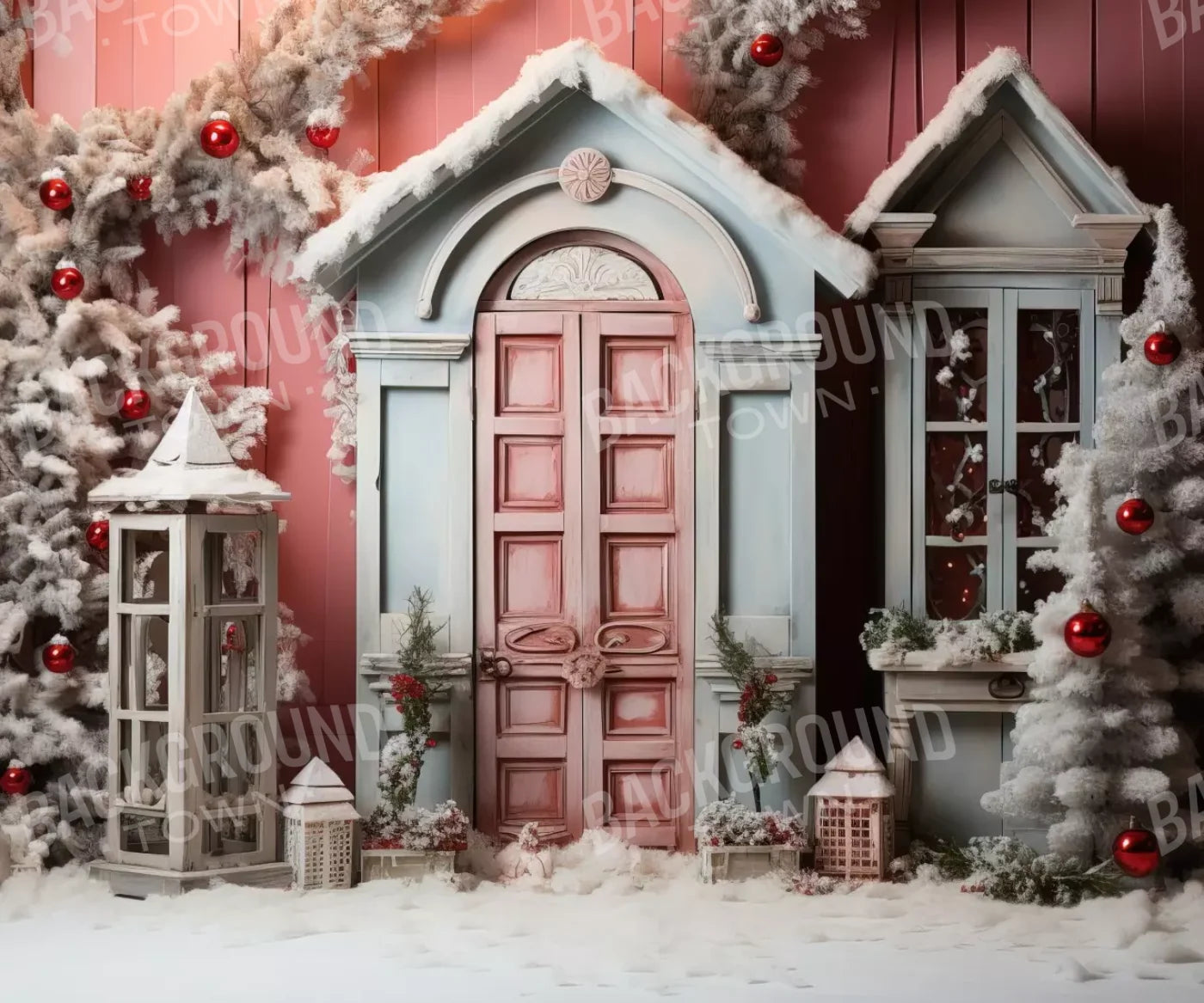 Pastel Christmas Door Ii 12’X10’ Ultracloth (144 X 120 Inch) Backdrop